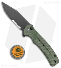 CIVIVI Cogent Button Lock Knife Green Micarta (3.5" Black Serr) C20038E-4 -Civivi CIVIVI Cogent Button Lock Fipper Green Micarta Black Serr C20038E 4 BHQ 137738 jr bottlecap