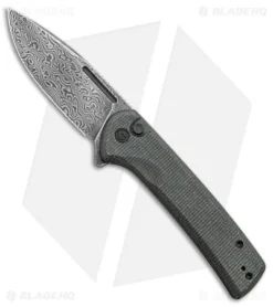 CIVIVI Conspirator Button Lock Knife Dark Green Micarta (3.5" Damascus)