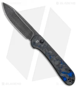 CIVIVI Elementum Button Lock Knife Blue/Black Shred CF (3.5" Damascus)