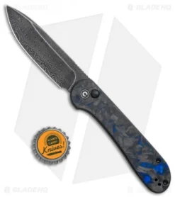 CIVIVI Elementum Button Lock Knife Blue/Black Shred CF (3.5" Damascus) -Civivi CIVIVI Elementum Push Button Lock Shred CF with Blue Damascus BHQ 120931 jr bottlecap
