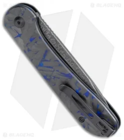 CIVIVI Elementum Button Lock Knife Blue/Black Shred CF (3.5" Damascus) -Civivi CIVIVI Elementum Push Button Lock Shred CF with Blue Damascus BHQ 120931 jr side