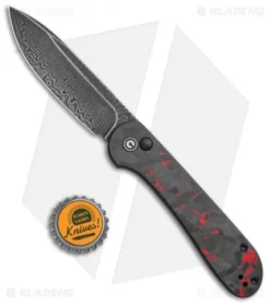 CIVIVI Elementum Button Lock Knife Red/Black Shred CF (3.5" Dam.)C2103DS-2 -Civivi CIVIVI Elementum Push Button Lock Shred CF with Red Damascus BHQ 120925 jr bottlecap