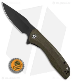 CIVIVI Baklash Flipper Liner Lock Knife Green Coarse Micarta (3.5" Black SW) -Civivi Civivi Baklash Flipper LLK Green Coarse Micarta 3in Black SW BHQ 151784 td size